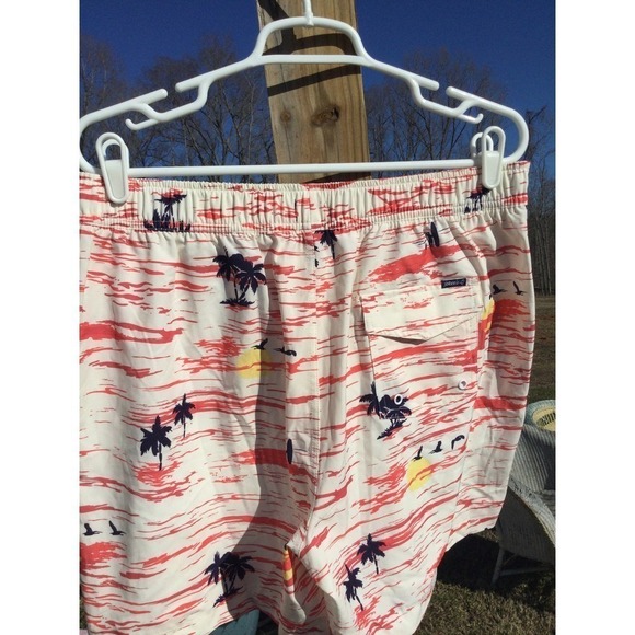 Johnnie-o Mens swim trunks size large drawstring swimming white orange palm tree - Picture 7 of 13